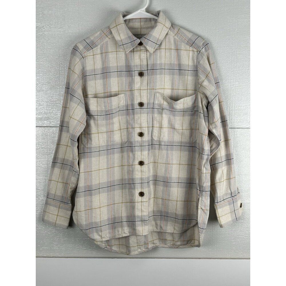 Everlane Shirt Womens 00 Button Up Cotton Yellow Beige Gray Plaid flannel - Picture 5 of 16